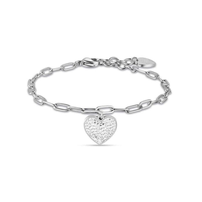 Bracciale in acciaio con cuore e cristalli bianchi