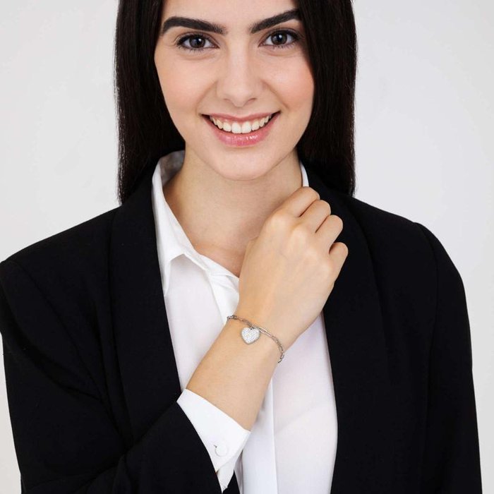 Bracciale in acciaio con cuore e cristalli bianchi