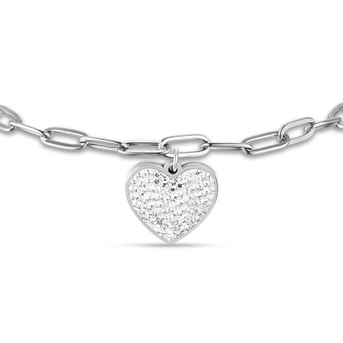 Bracciale in acciaio con cuore e cristalli bianchi