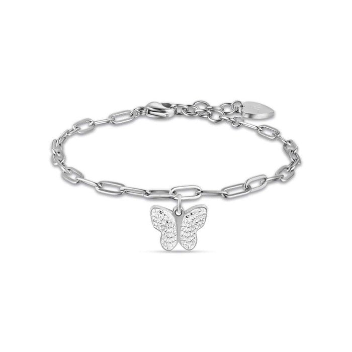 Bracciale in acciaio con farfalla e cristalli bianchi