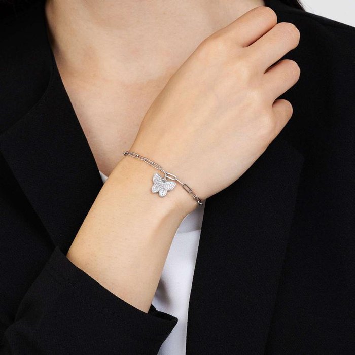 Bracciale in acciaio con farfalla e cristalli bianchi