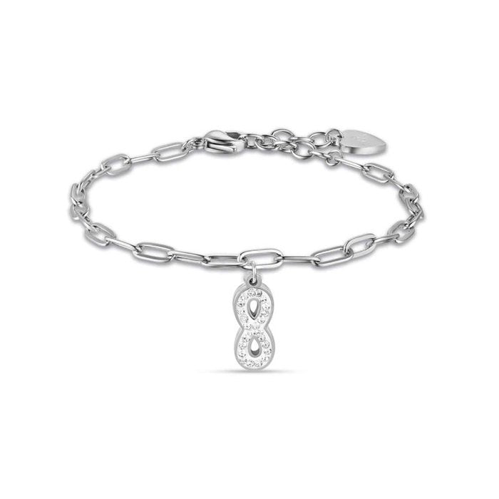 Bracciale in acciaio con infinito e cristalli bianchi