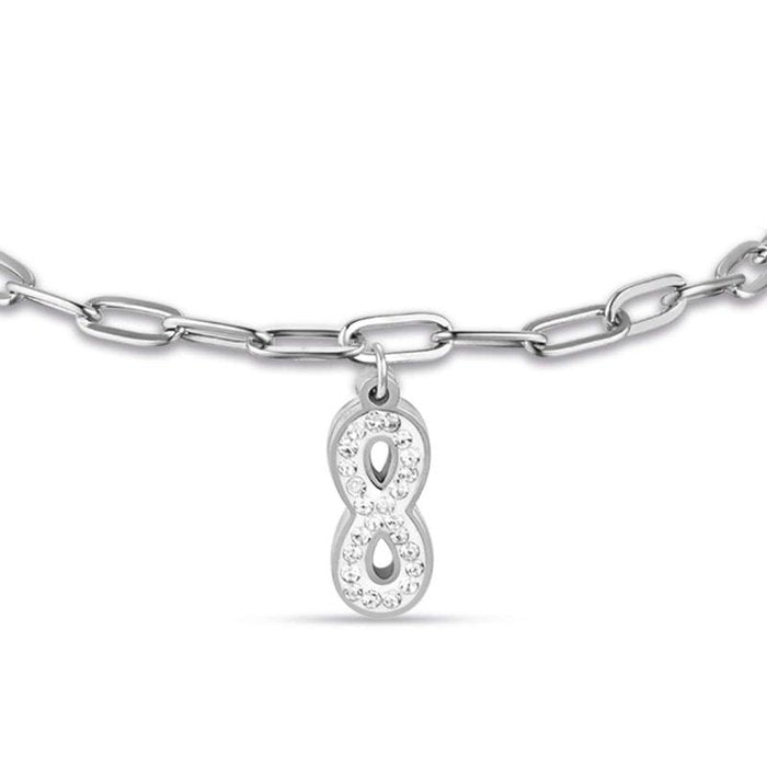 Bracciale in acciaio con infinito e cristalli bianchi