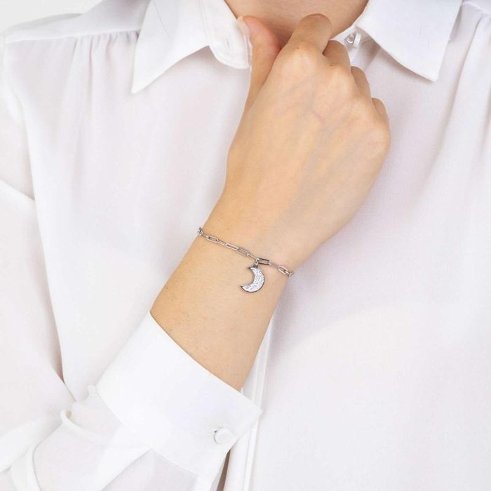 Bracciale in acciaio con luna e cristalli bianchi