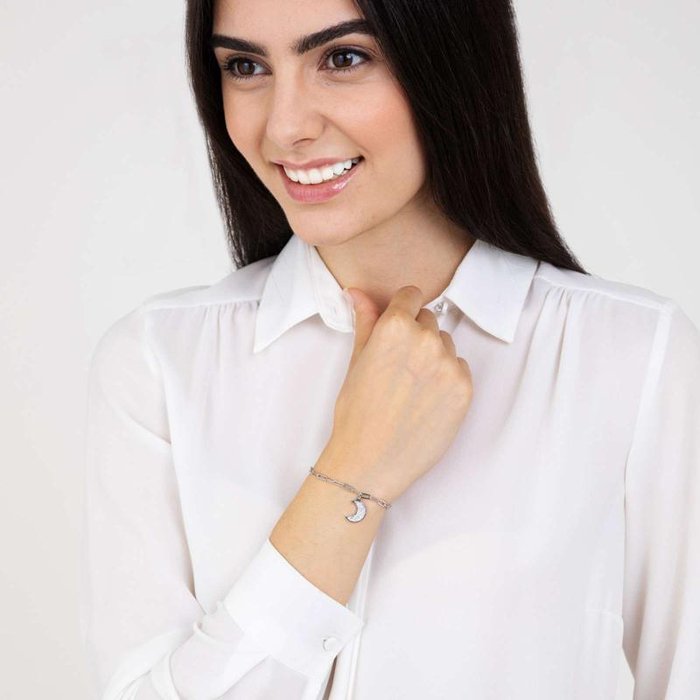 Bracciale in acciaio con luna e cristalli bianchi