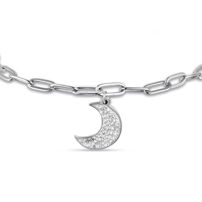 Bracciale in acciaio con luna e cristalli bianchi