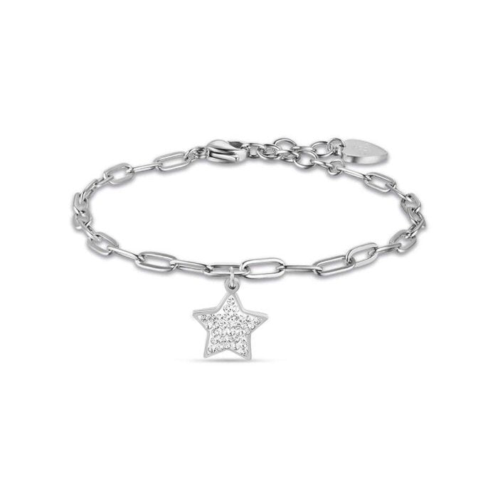 Bracciale in acciaio con stella e cristalli bianchi