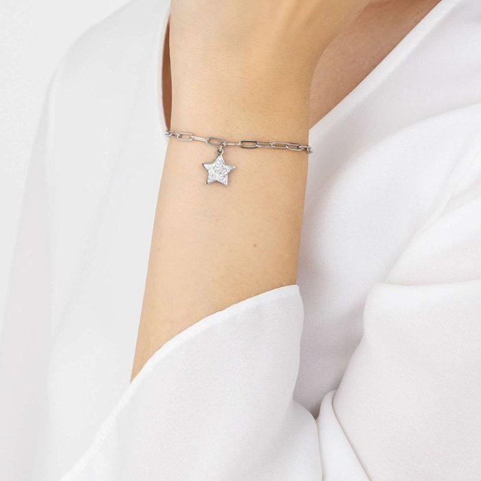 Bracciale in acciaio con stella e cristalli bianchi