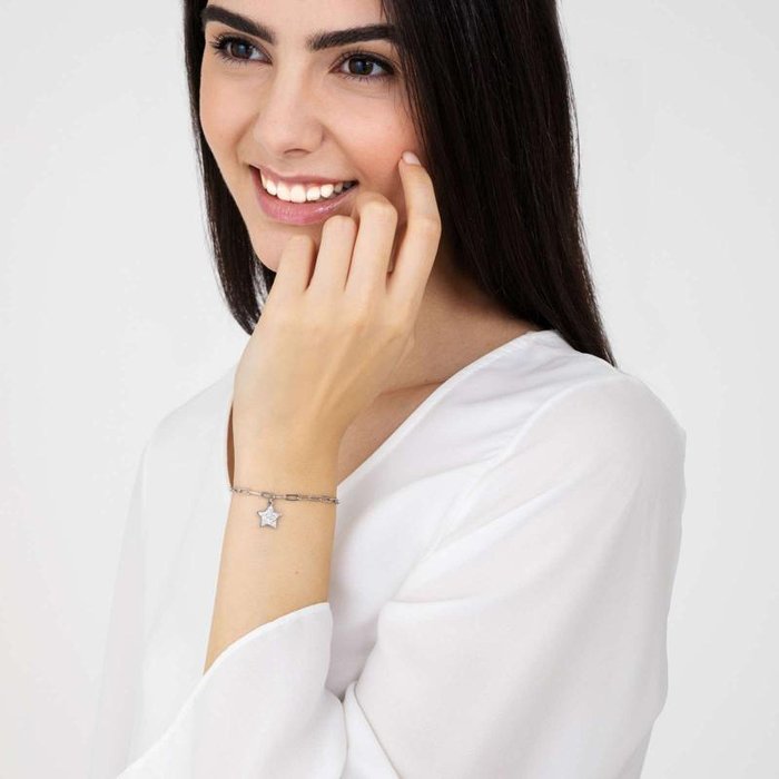 Bracciale in acciaio con stella e cristalli bianchi