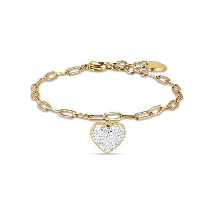 Bracciale in acciaio ip gold con cuore e cristalli bianchi