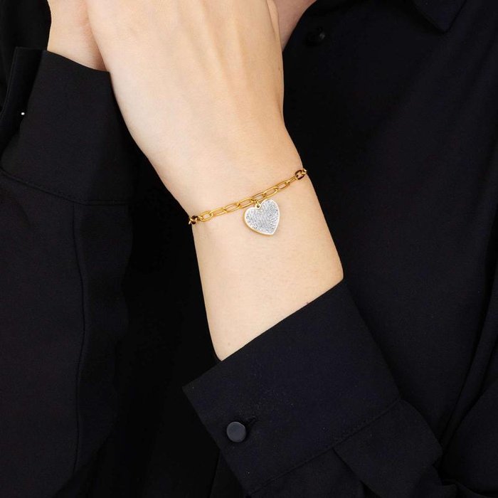 Bracciale in acciaio ip gold con cuore e cristalli bianchi