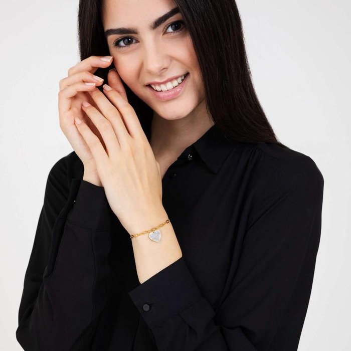 Bracciale in acciaio ip gold con cuore e cristalli bianchi