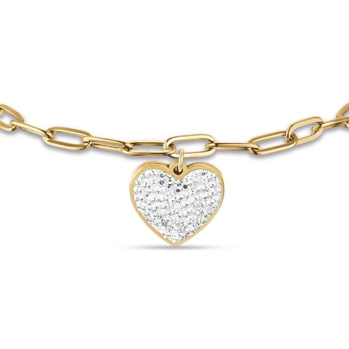Bracciale in acciaio ip gold con cuore e cristalli bianchi