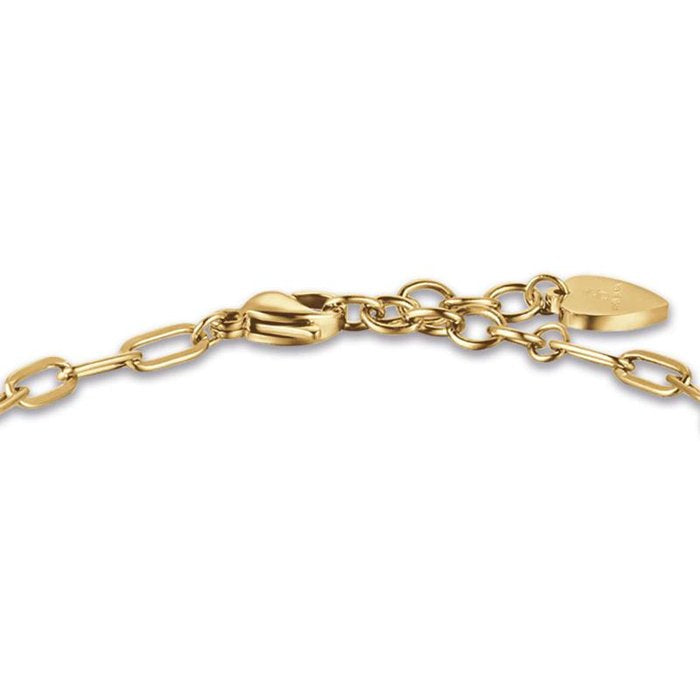 Bracciale in acciaio ip gold con quadrifoglio e cristalli bianchi