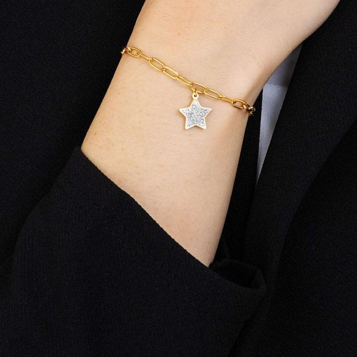 Bracciale in acciaio ip gold con stella e cristalli bianchi
