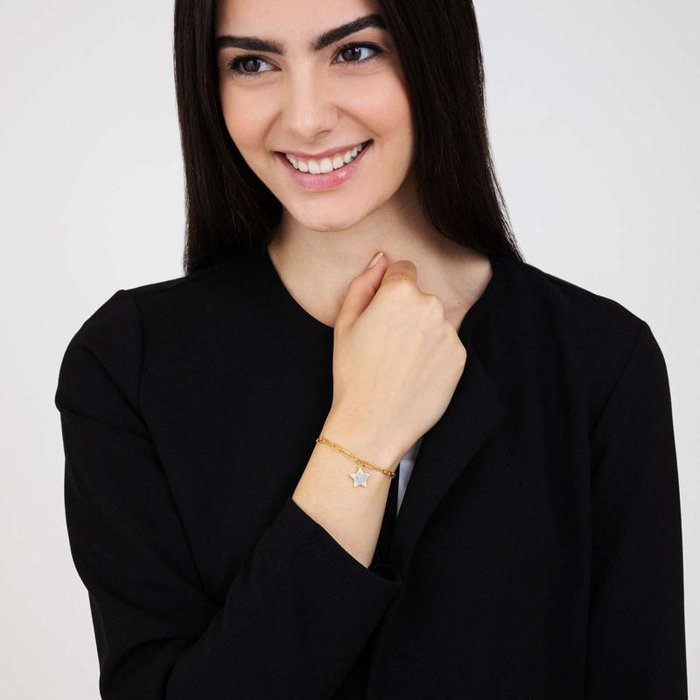 Bracciale in acciaio ip gold con stella e cristalli bianchi