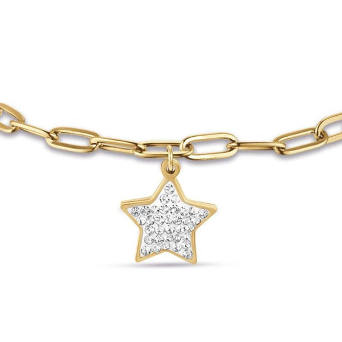 Bracciale in acciaio ip gold con stella e cristalli bianchi