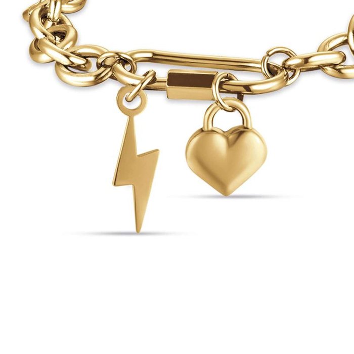 Bracciale in acciaio ip gold con fulmine e cuore