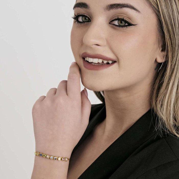 Bracciale in acciaio ip gold con pietre multicolor