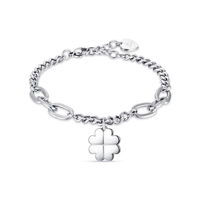 Bracelet en acier avec trèfle à quatre feuilles