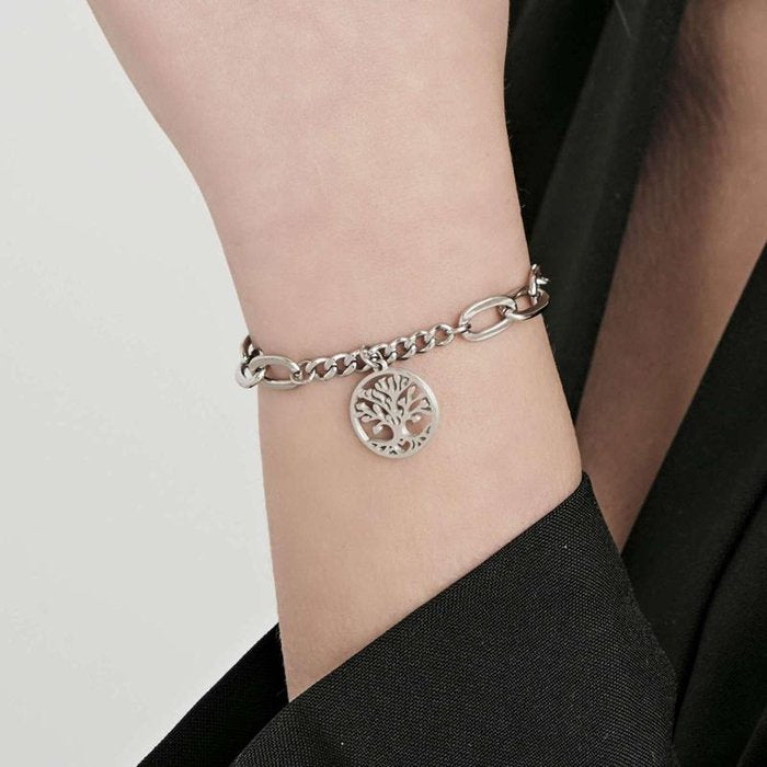 Bracciale in acciaio con albero della vita