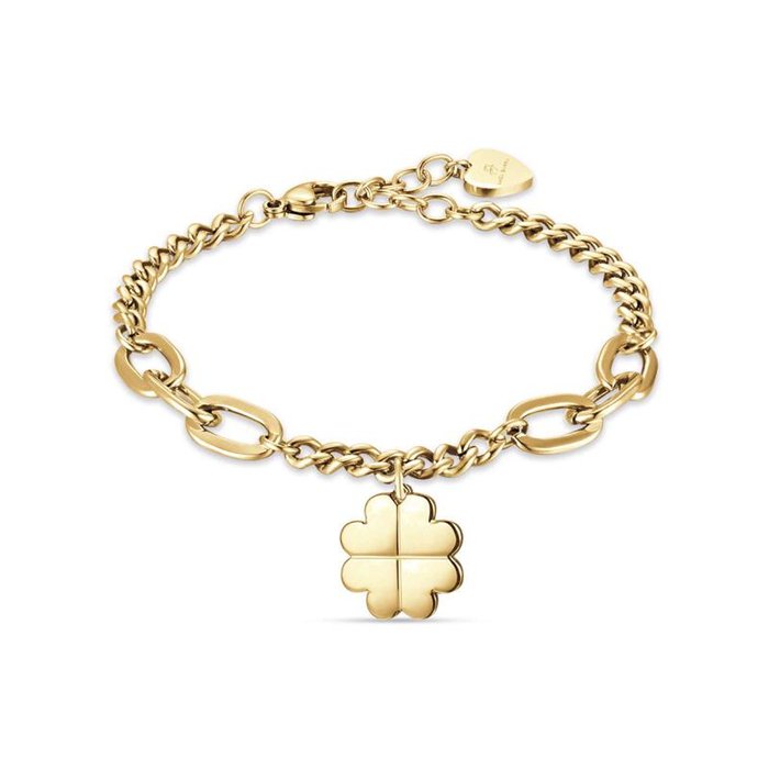 Bracciale in acciaio ip gold con quadrifoglio
