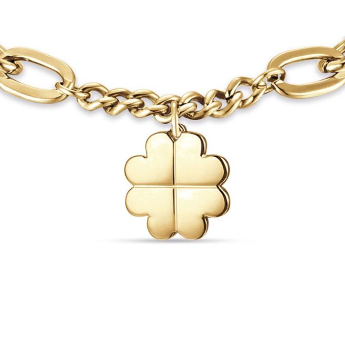 Bracciale in acciaio ip gold con quadrifoglio