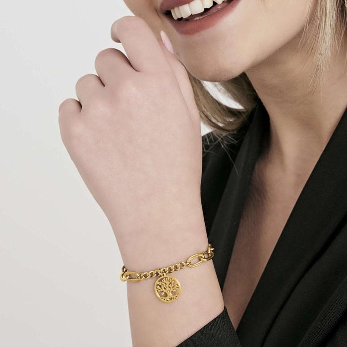 Bracciale in acciaio ip gold con albero della vita