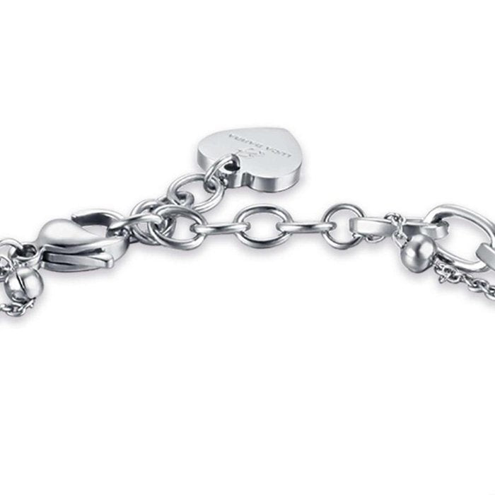 Bracciale in acciaio con quadrifoglio e perle