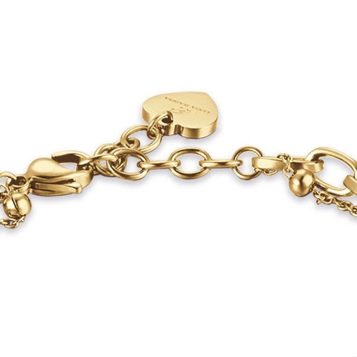 Bracciale in acciaio ip gold con quadrifoglio e perle