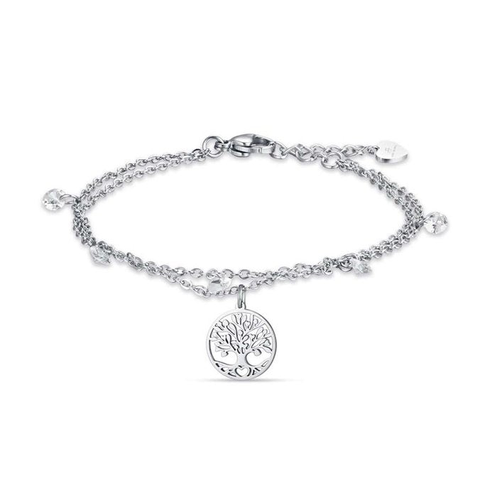 Bracciale in acciaio con albero della vita e cristalli