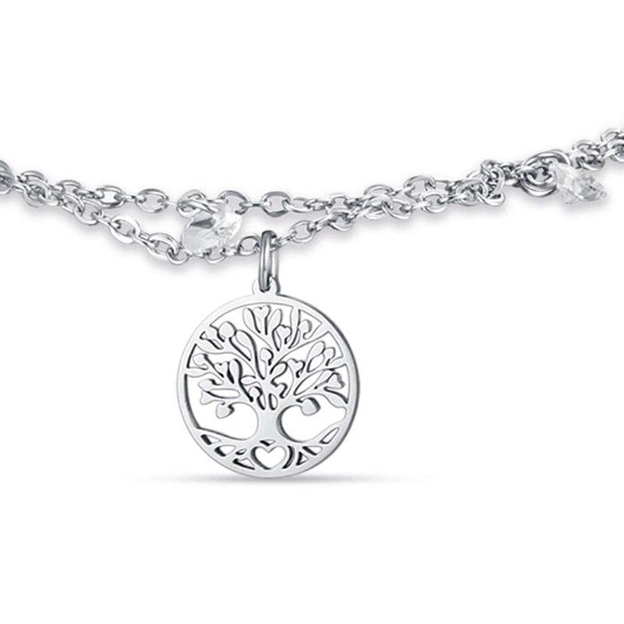 Bracciale in acciaio con albero della vita e cristalli