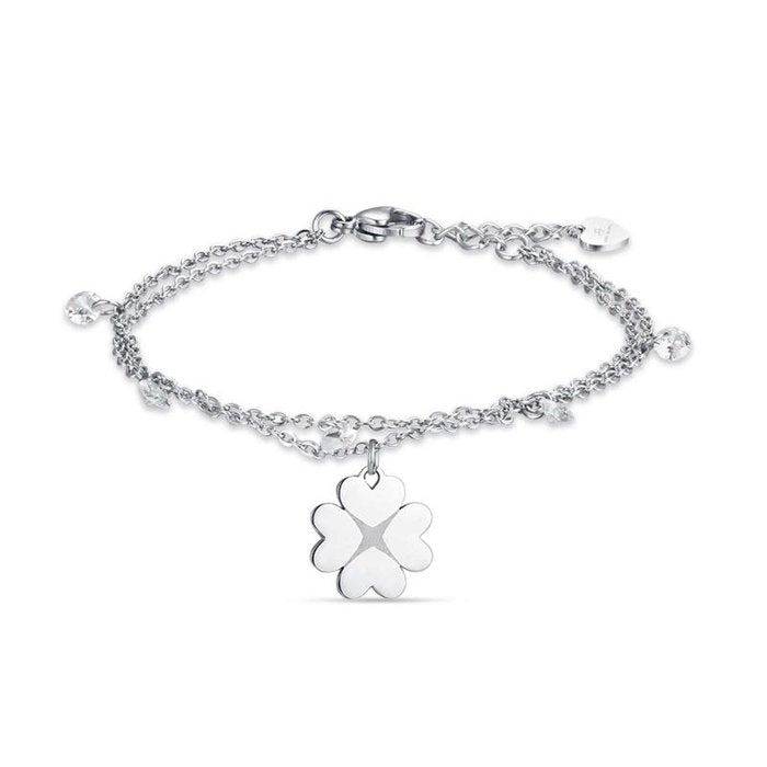 Bracciale in acciaio con quadrifoglio e cristalli