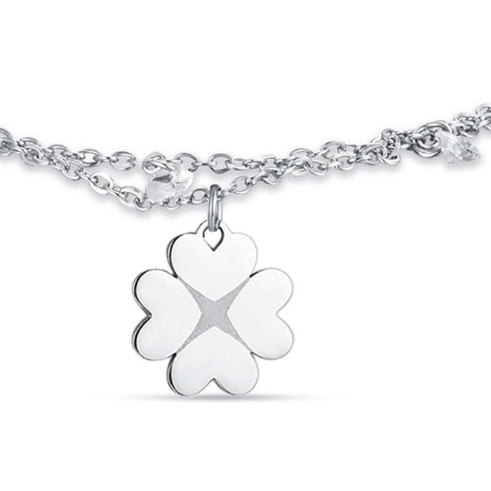 Bracciale in acciaio con quadrifoglio e cristalli