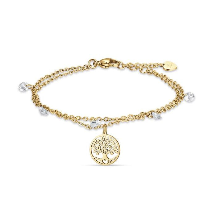 Bracciale in acciaio ip gold con albero della vita e cristalli