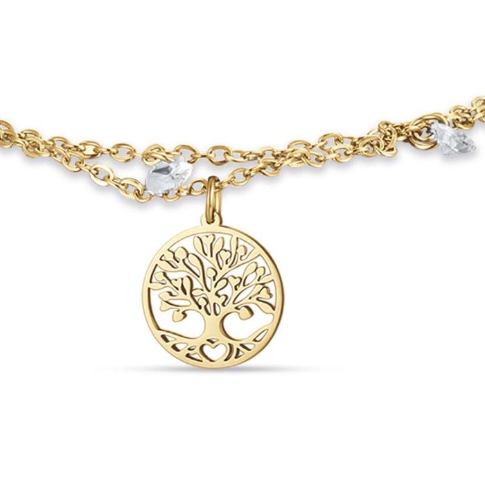 Bracciale in acciaio ip gold con albero della vita e cristalli