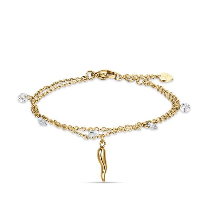 Bracciale in acciaio ip gold con corno e cristalli