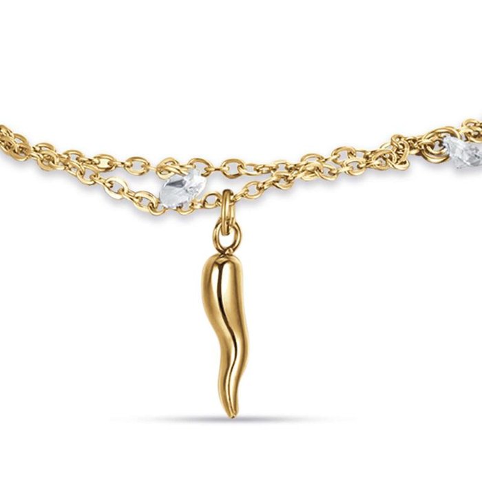 Bracciale in acciaio ip gold con corno e cristalli