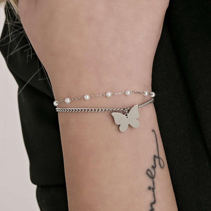 Bracciale in acciaio con farfalla