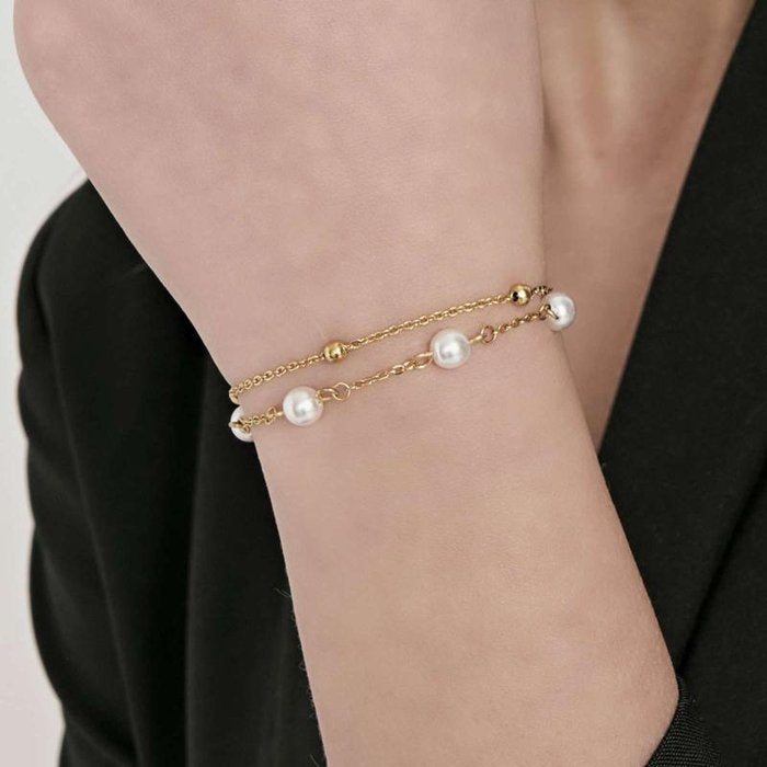 Bracciale in acciaio ip gold con perle