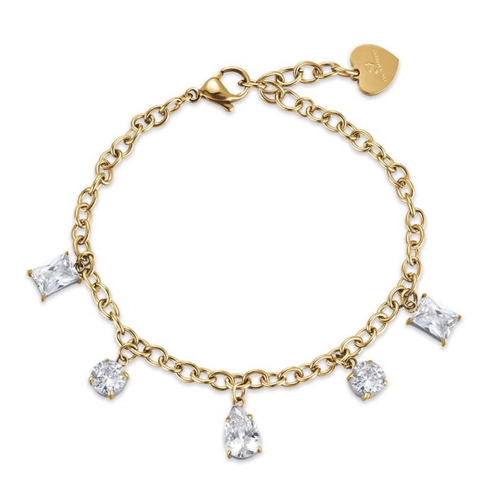 IP gold steel bracelet with crystals