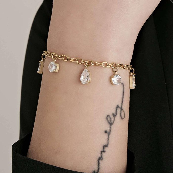 IP gold steel bracelet with crystals