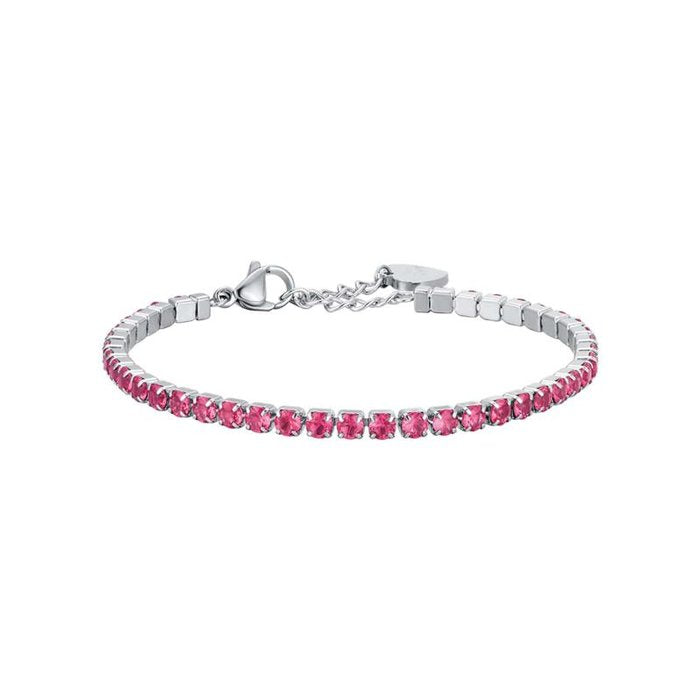 Bracciale tennis in acciaio con cristalli fucsia