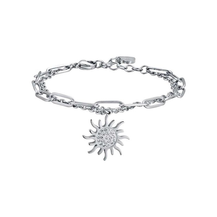 Bracciale in acciaio con sole con cristalli bianchi