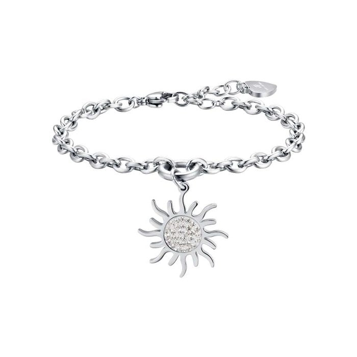 Bracciale in acciaio con sole con cristalli bianchi