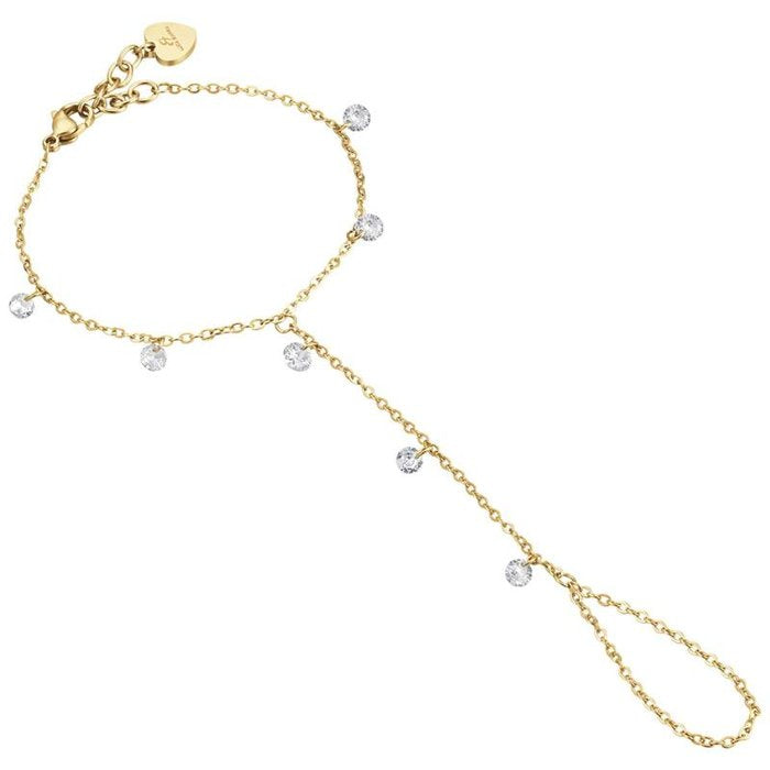 Baciamano in acciaio ip gold con cristalli bianchi