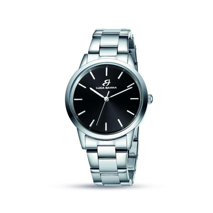 Orologio in acciaio con cassa in acciaio e quadrante nero