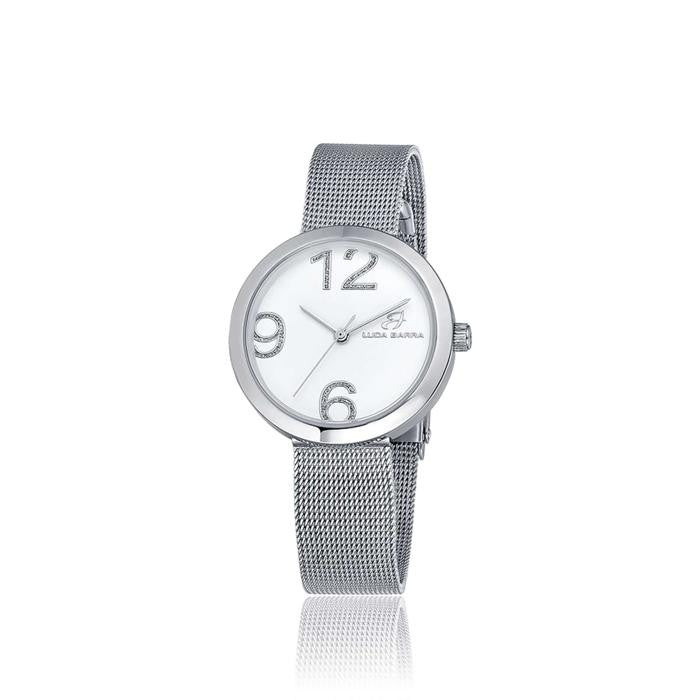 Orologio con cassa in acciaio quadrante silver e maglia milano