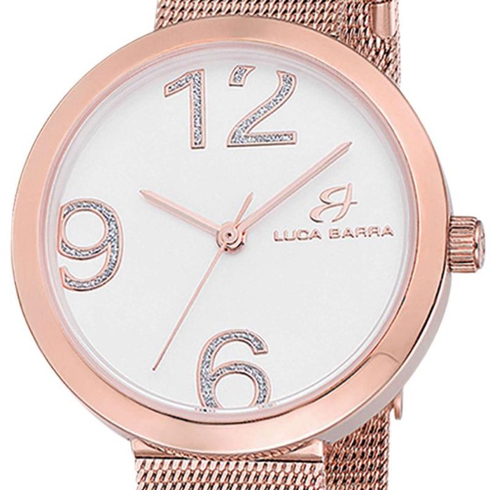 Montre avec boîtier en acier IP or rose, cadran argenté et maille IP or rose
