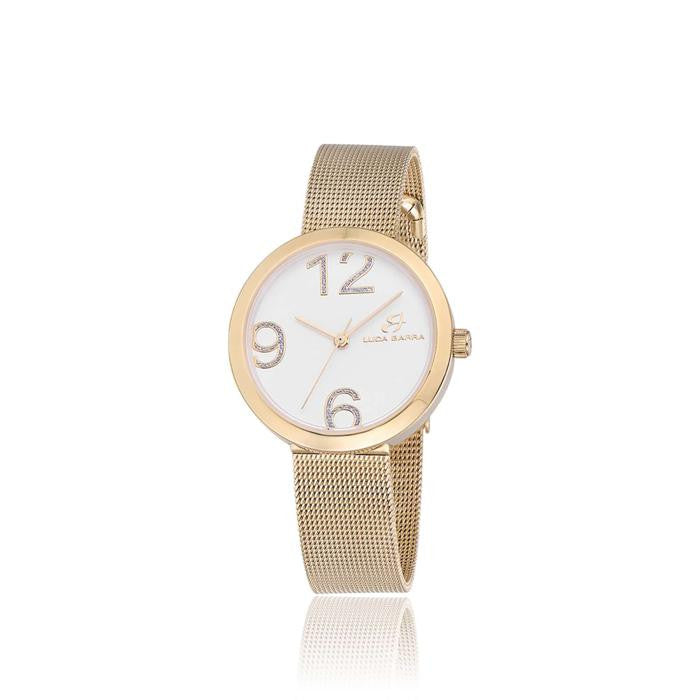 Orologio con cassa in acciaio ip goldquadrante silver maglia milano ip gold